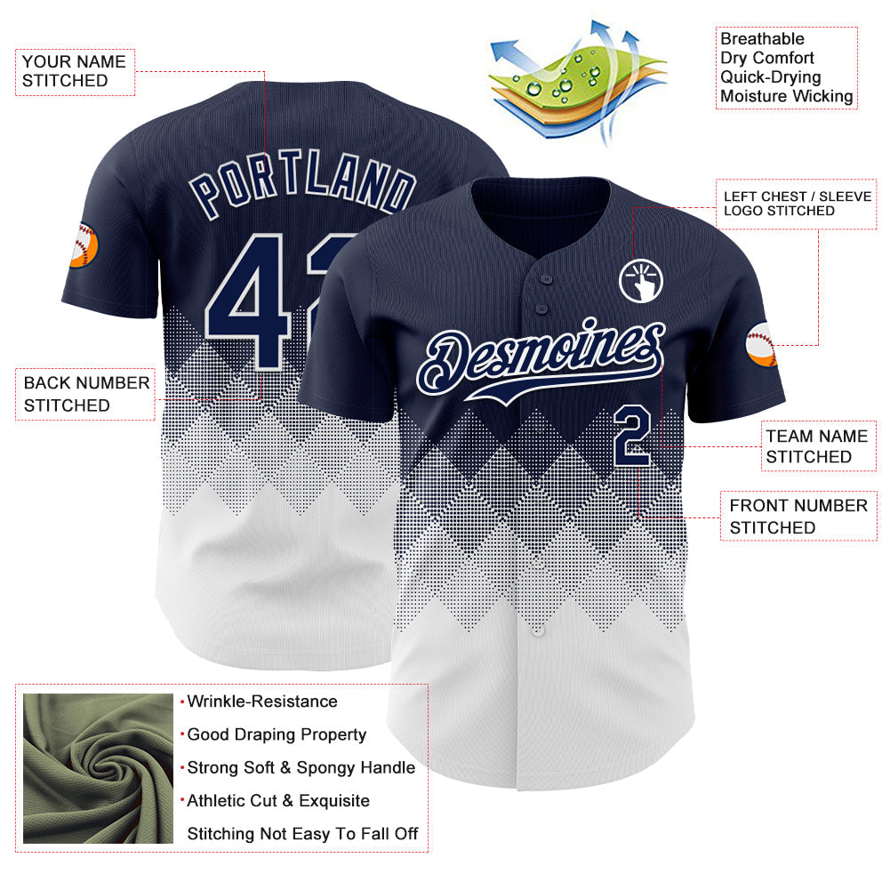 Custom Navy White 3D Gradient Square Shape Authentic Baseball Jersey