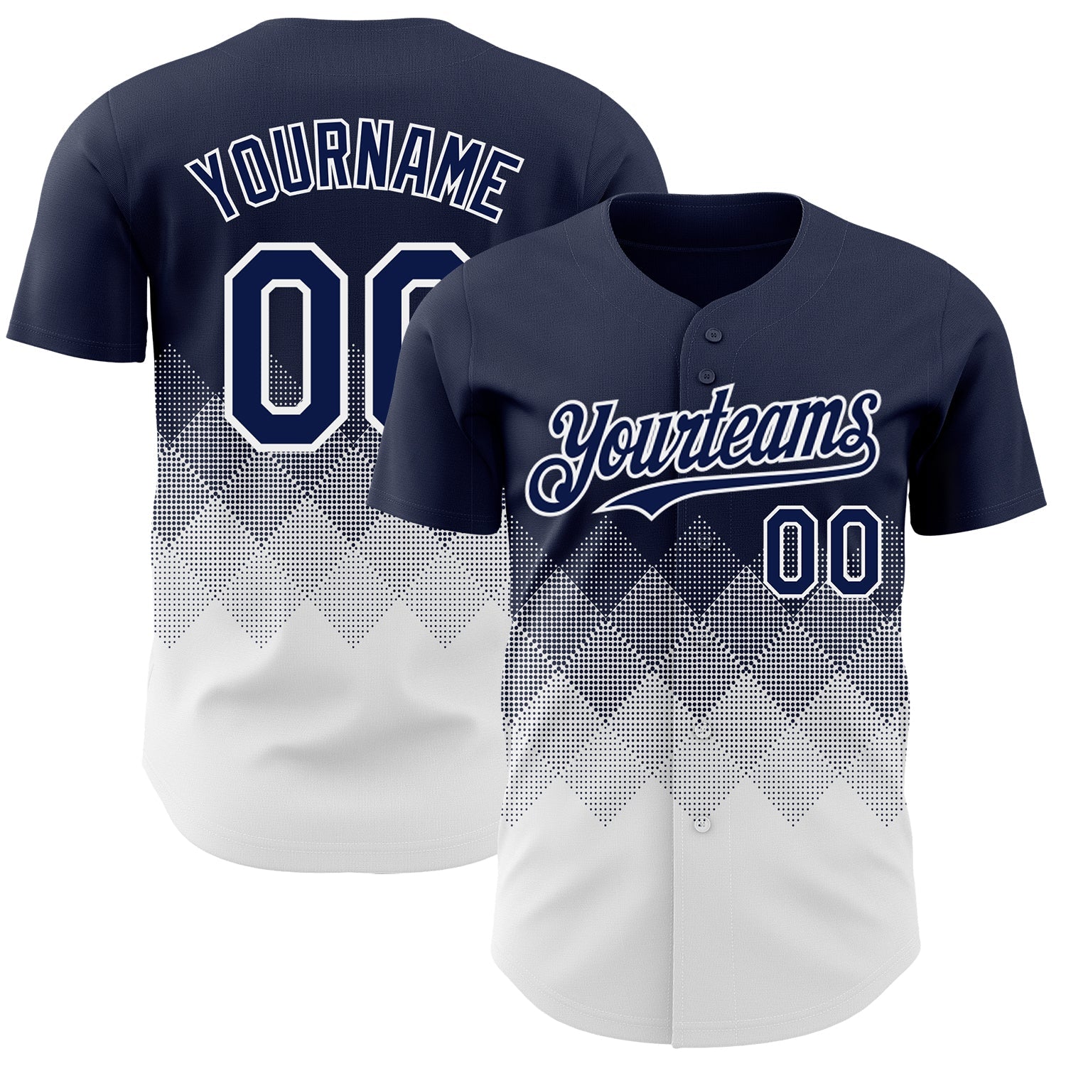 Custom Navy White 3D Gradient Square Shape Authentic Baseball Jersey