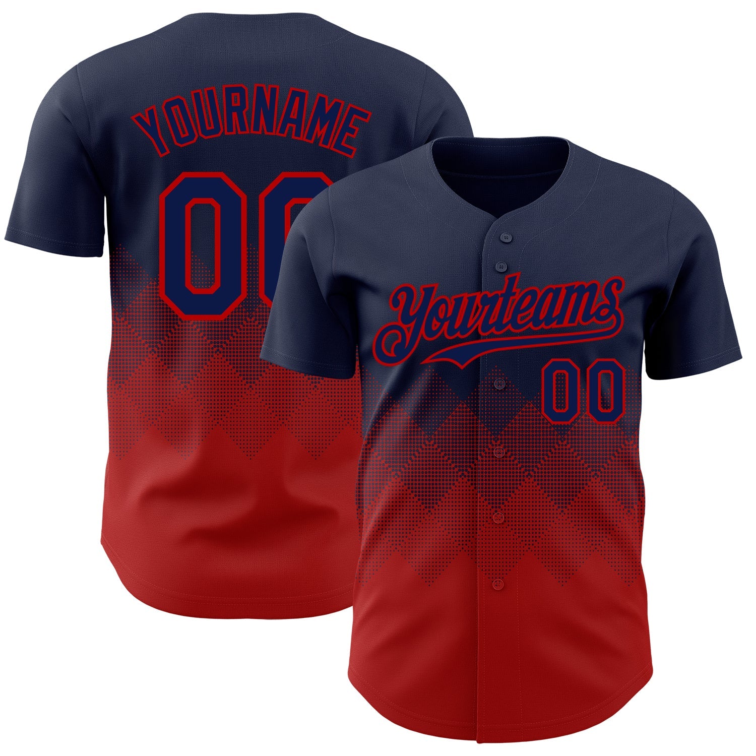 Custom Navy Red 3D Gradient Square Shape Authentic Baseball Jersey