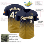 Custom Navy White-Old Gold 3D Gradient Square Shape Authentic Baseball Jersey