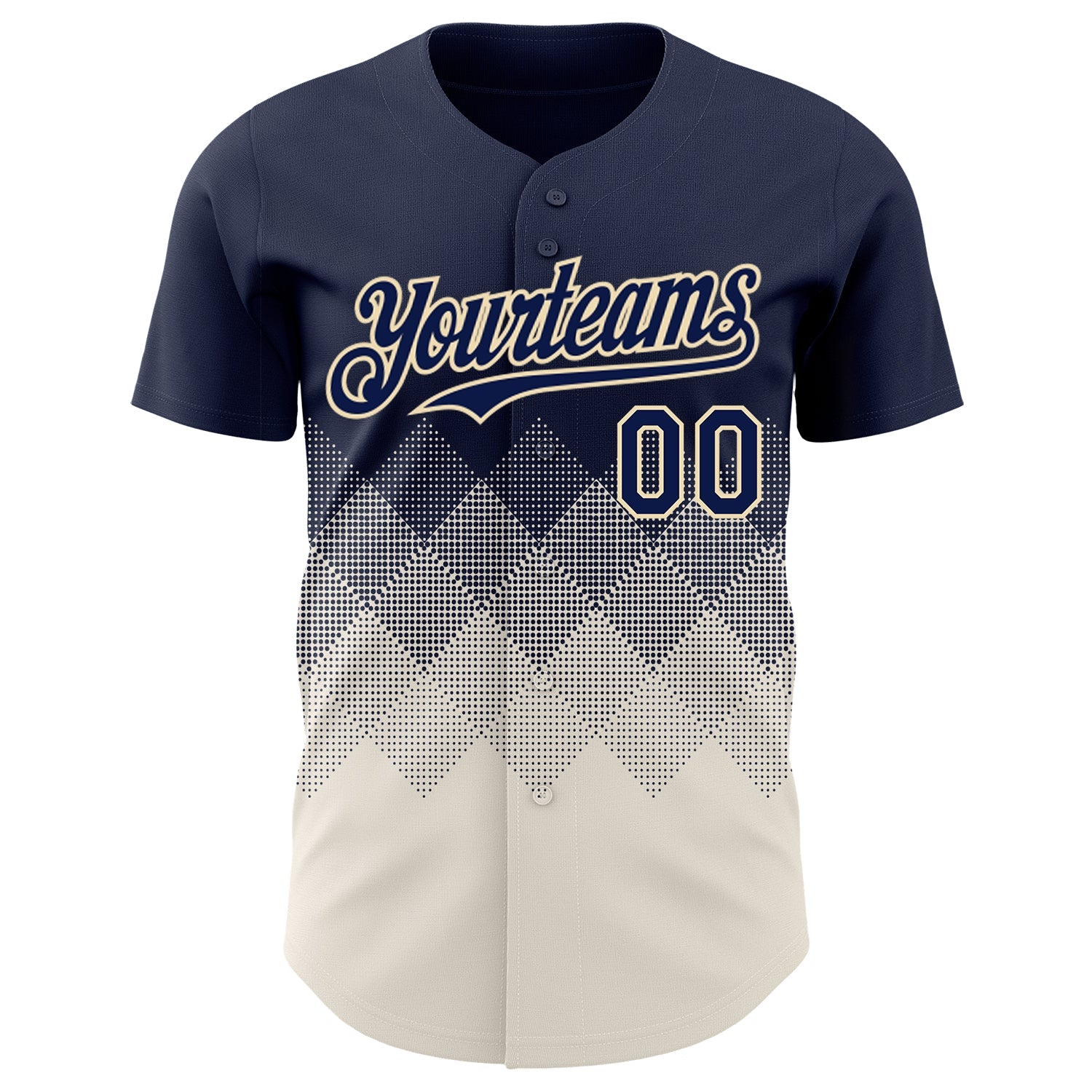 Custom Navy Cream 3D Gradient Square Shape Authentic Baseball Jersey