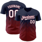 Custom Navy White-Crimson 3D Gradient Square Shape Authentic Baseball Jersey