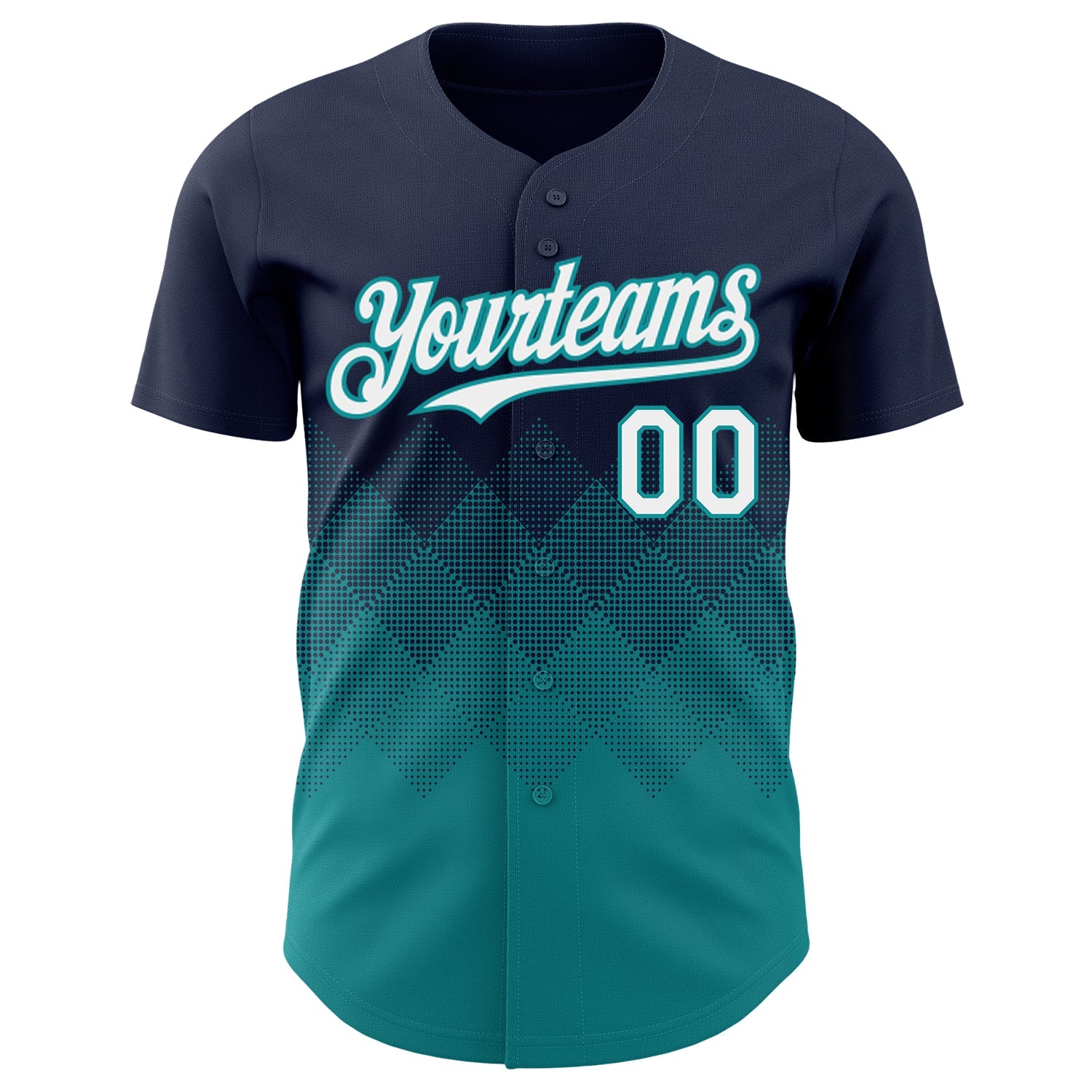 Custom Navy White-Teal 3D Gradient Square Shape Authentic Baseball Jersey