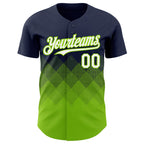 Custom Navy White-Neon Green 3D Gradient Square Shape Authentic Baseball Jersey