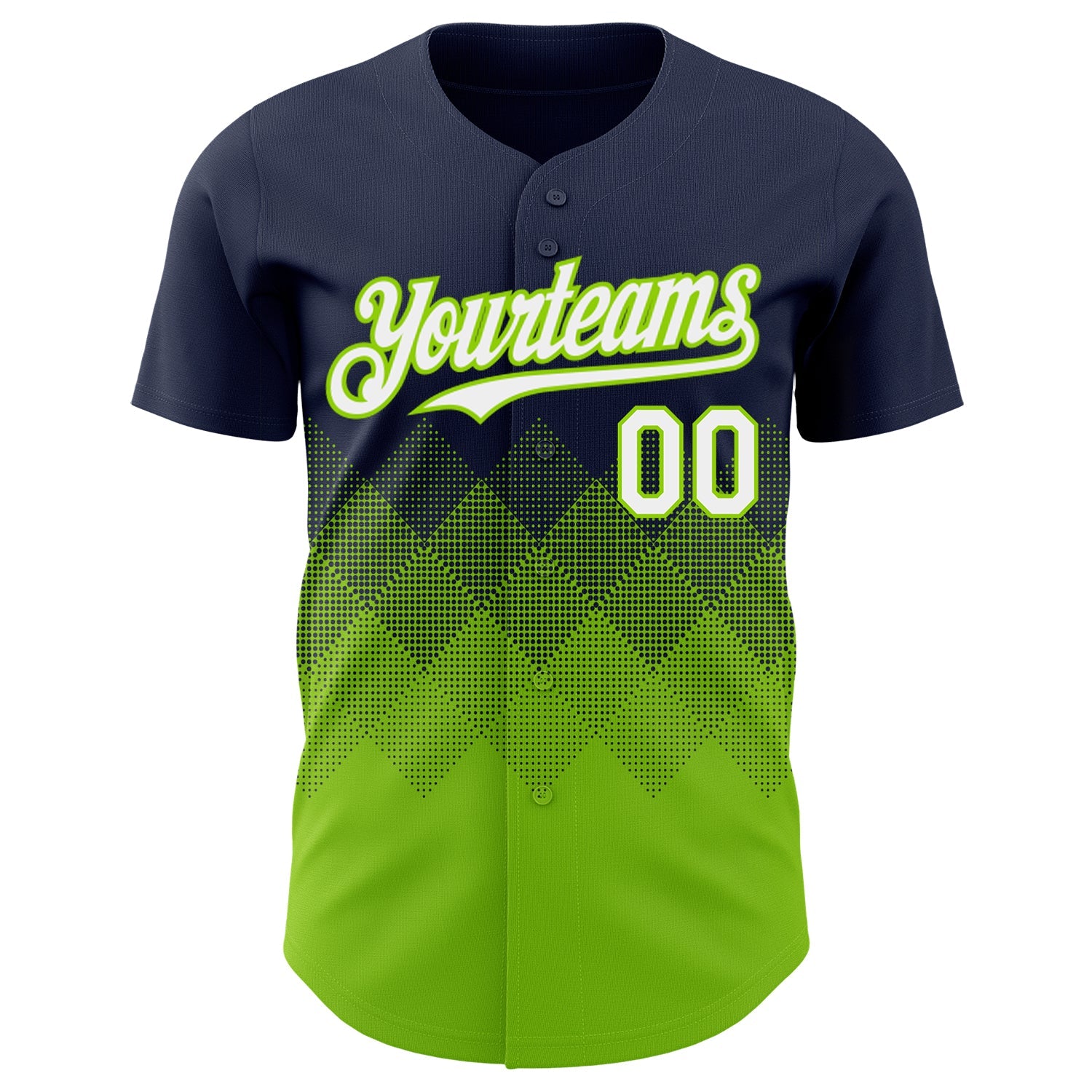 Custom Navy White-Neon Green 3D Gradient Square Shape Authentic Baseball Jersey
