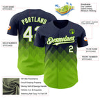 Custom Navy White-Neon Green 3D Gradient Square Shape Authentic Baseball Jersey