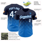 Custom Navy White-Electric Blue 3D Gradient Square Shape Authentic Baseball Jersey