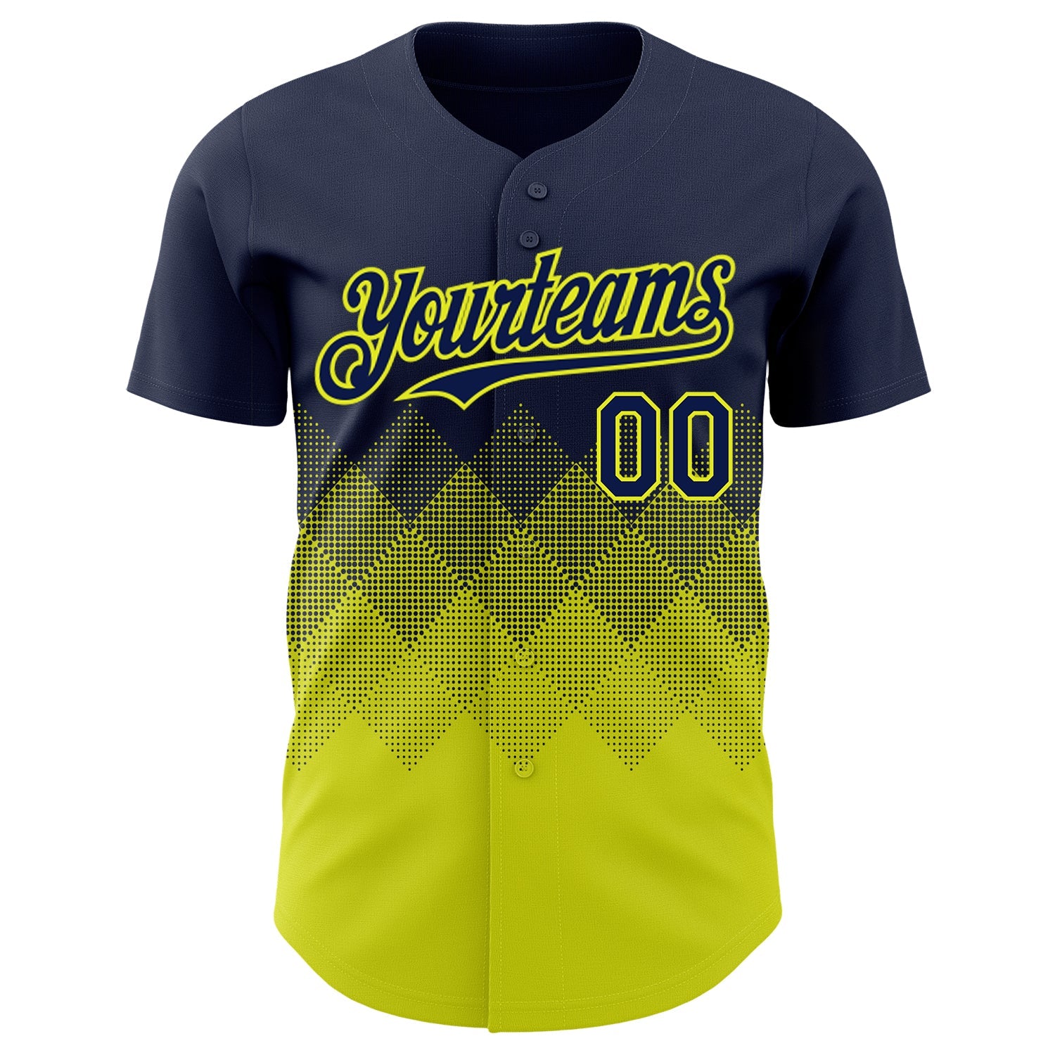 Custom Navy Neon Yellow 3D Gradient Square Shape Authentic Baseball Jersey