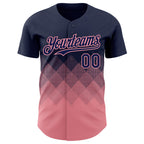 Custom Navy Medium Pink 3D Gradient Square Shape Authentic Baseball Jersey