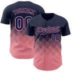 Custom Navy Medium Pink 3D Gradient Square Shape Authentic Baseball Jersey