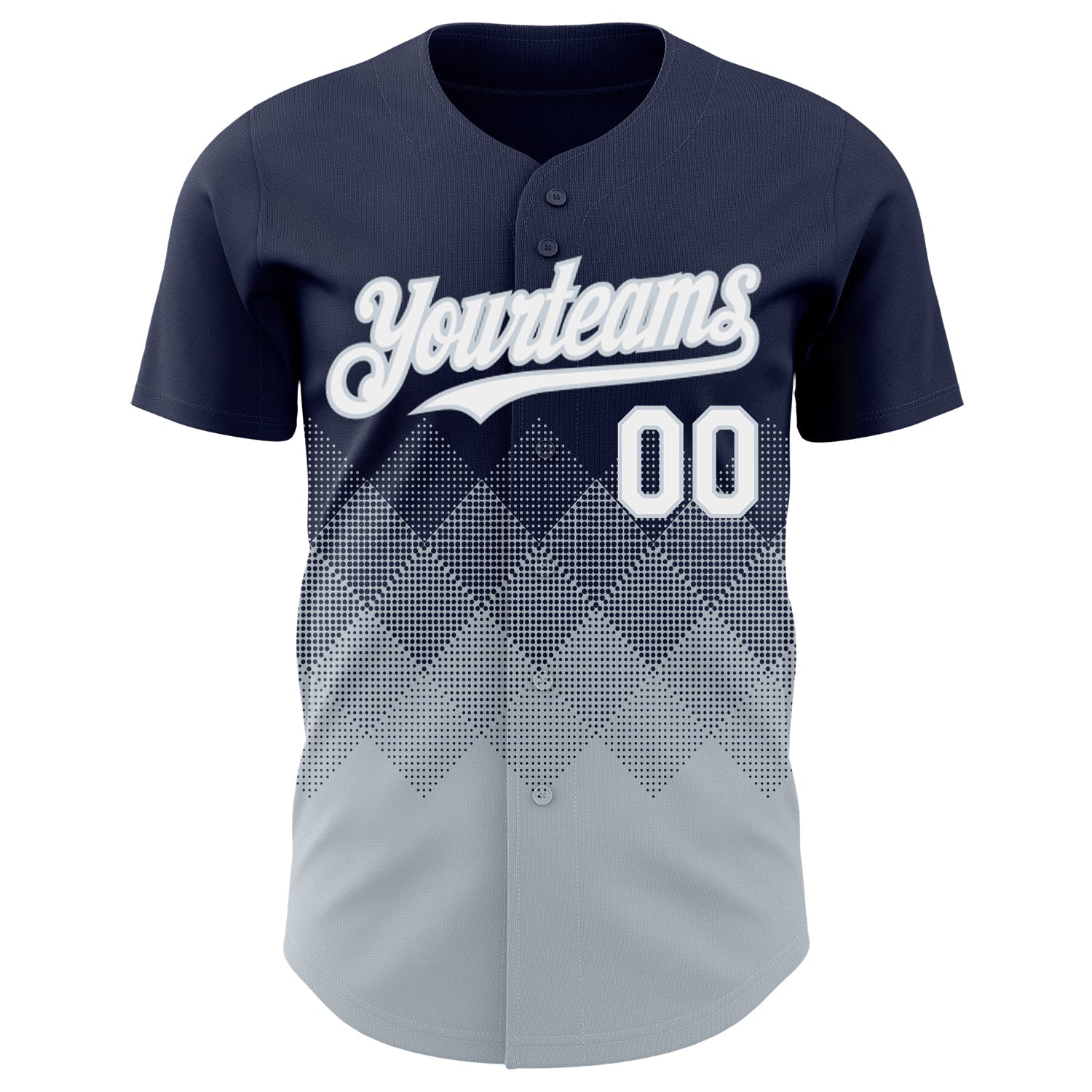 Custom Navy White-Silver 3D Gradient Square Shape Authentic Baseball Jersey