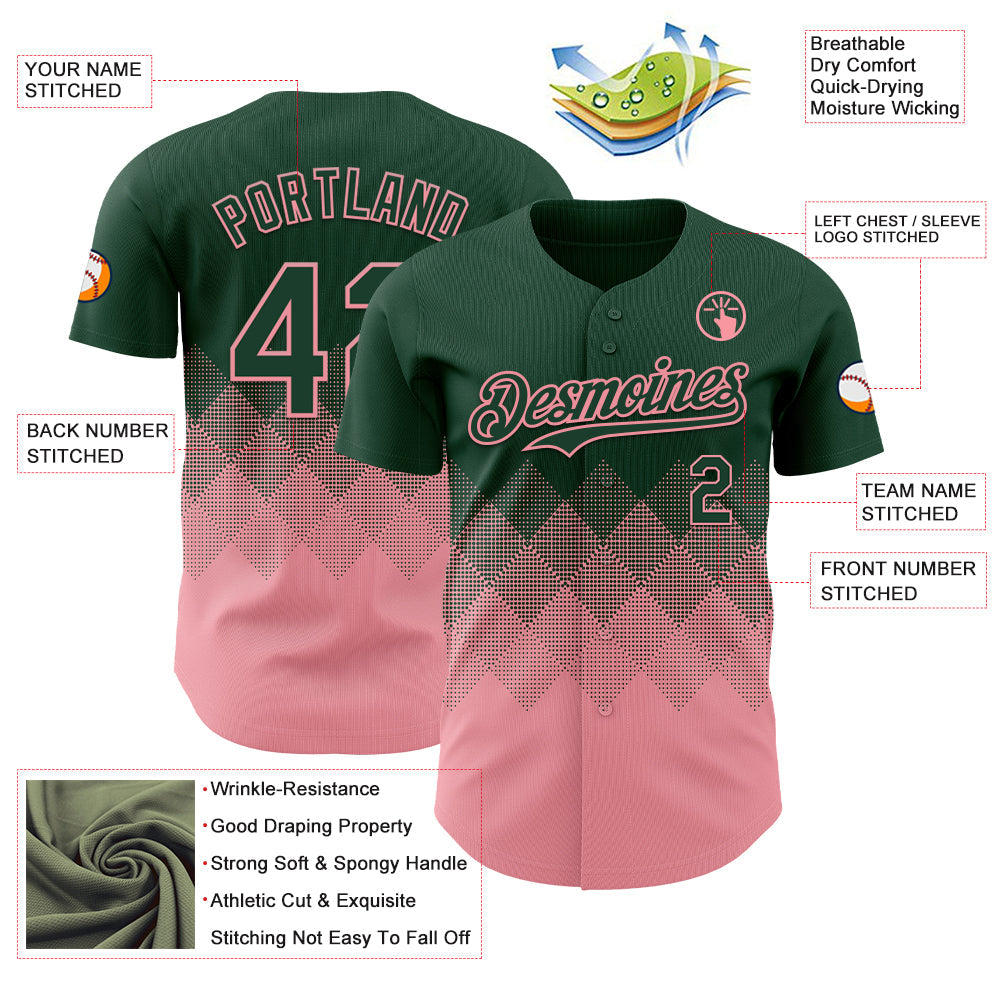 Custom Green Medium Pink 3D Gradient Square Shape Authentic Baseball Jersey