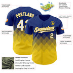 Custom Royal White-Yellow 3D Gradient Square Shape Authentic Baseball Jersey