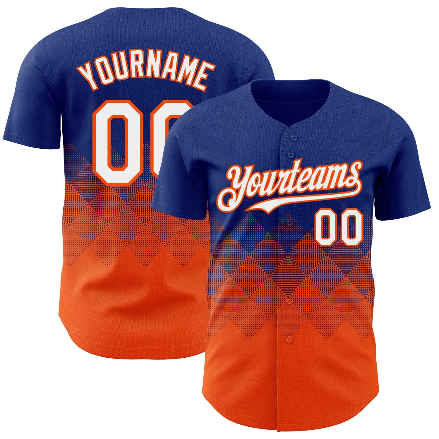 Custom Royal White-Orange 3D Gradient Square Shape Authentic Baseball Jersey