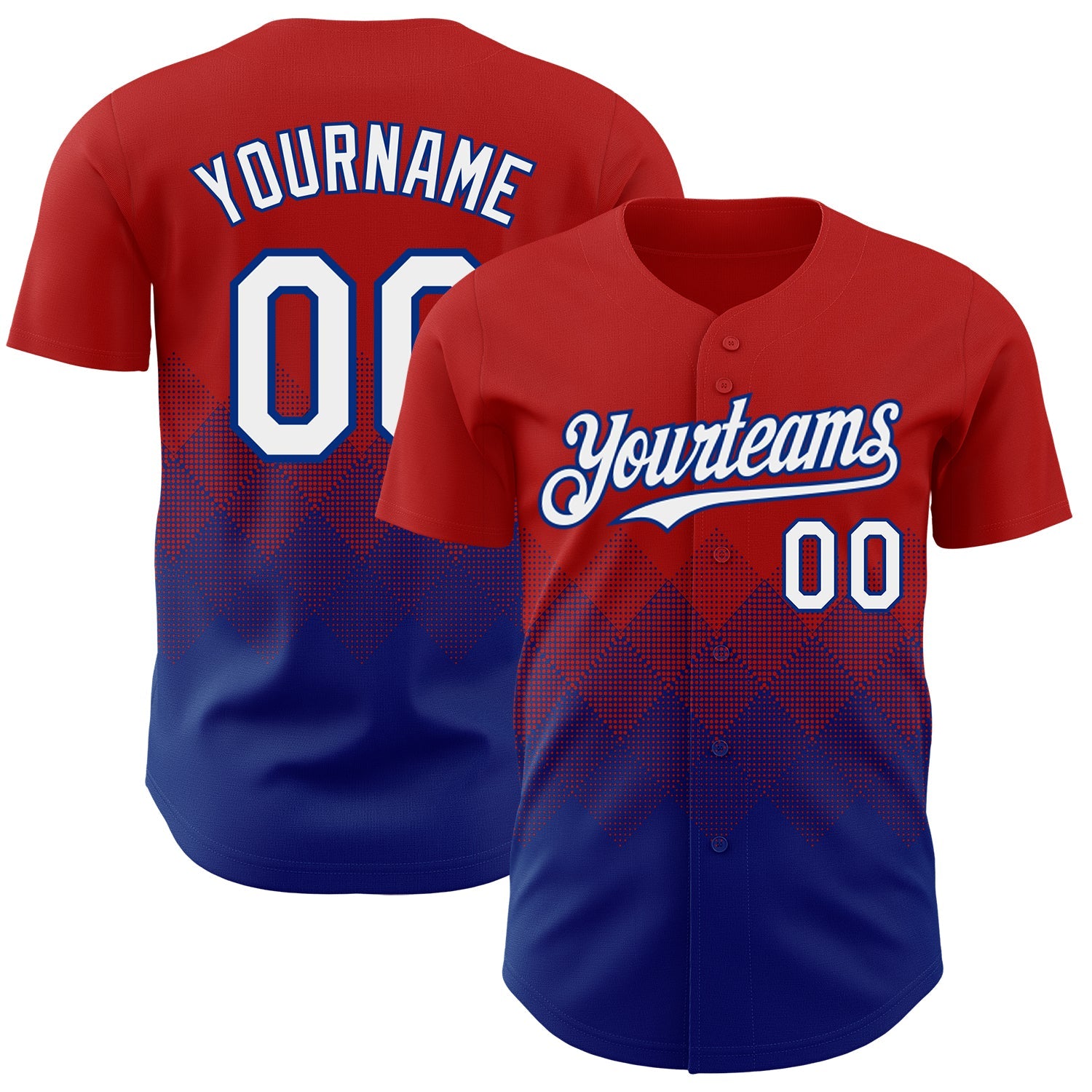 Custom Red White-Royal 3D Gradient Square Shape Authentic Baseball Jersey