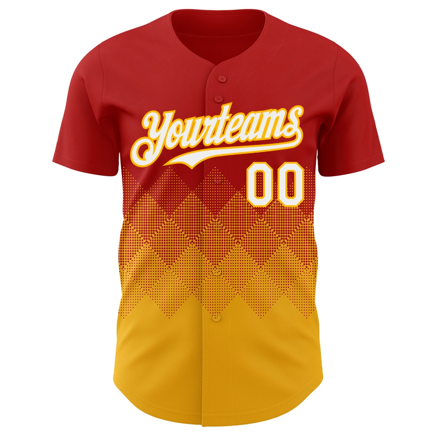 Custom Red White-Gold 3D Gradient Square Shape Authentic Baseball Jersey