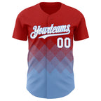 Custom Red White-Light Blue 3D Gradient Square Shape Authentic Baseball Jersey