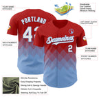 Custom Red White-Light Blue 3D Gradient Square Shape Authentic Baseball Jersey