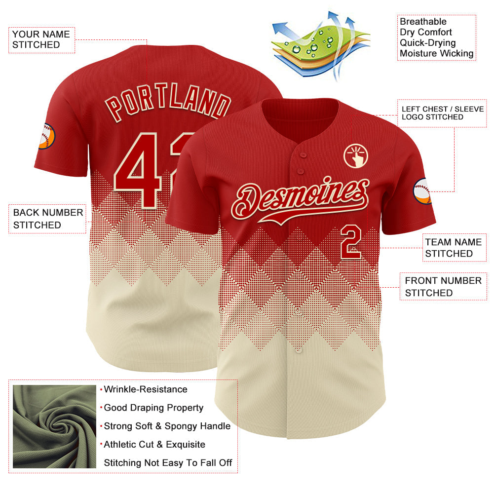 Custom Red Cream 3D Gradient Square Shape Authentic Baseball Jersey
