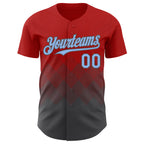 Custom Red Light Blue-Steel Gray 3D Gradient Square Shape Authentic Baseball Jersey