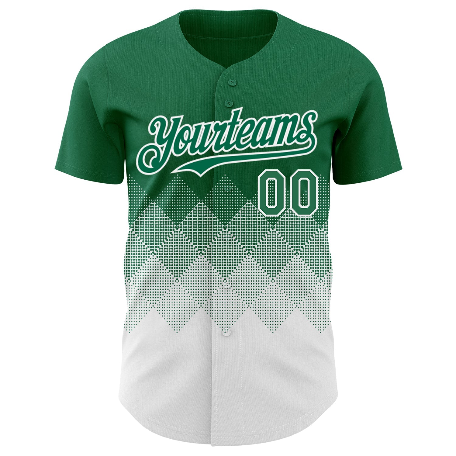 Custom Kelly Green White 3D Gradient Square Shape Authentic Baseball Jersey