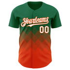 Custom Kelly Green White-Orange 3D Gradient Square Shape Authentic Baseball Jersey