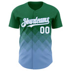 Custom Kelly Green White-Light Blue 3D Gradient Square Shape Authentic Baseball Jersey