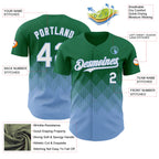 Custom Kelly Green White-Light Blue 3D Gradient Square Shape Authentic Baseball Jersey