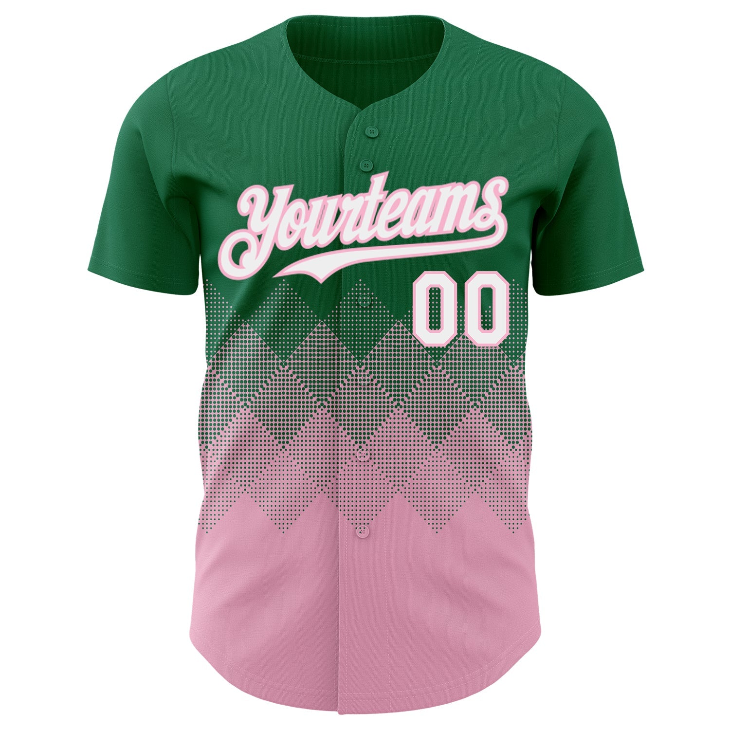 Custom Kelly Green White-Light Pink 3D Gradient Square Shape Authentic Baseball Jersey