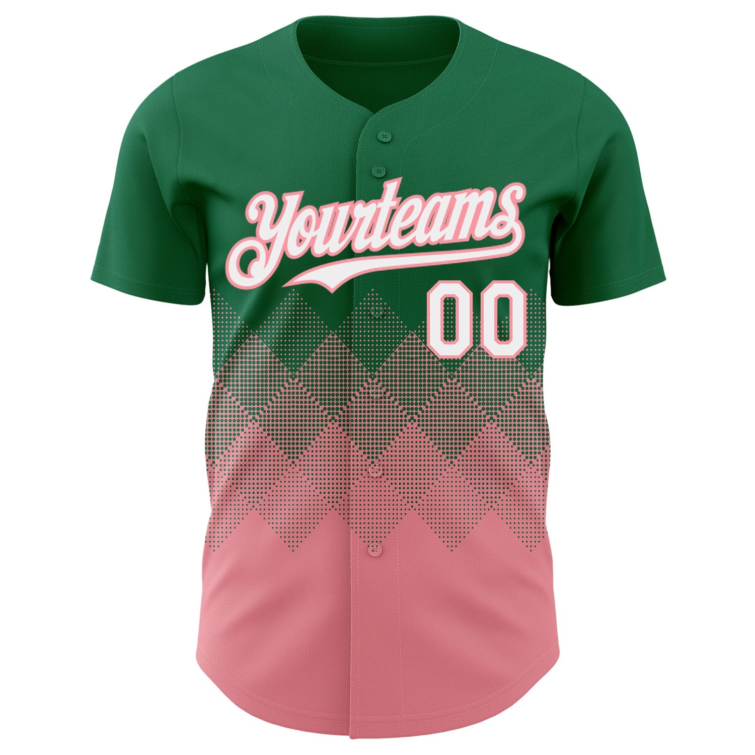 Custom Kelly Green White-Medium Pink 3D Gradient Square Shape Authentic Baseball Jersey