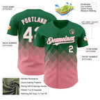 Custom Kelly Green White-Medium Pink 3D Gradient Square Shape Authentic Baseball Jersey