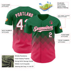 Custom Kelly Green White-Neon Pink 3D Gradient Square Shape Authentic Baseball Jersey