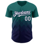 Custom Teal White-Navy 3D Gradient Square Shape Authentic Baseball Jersey