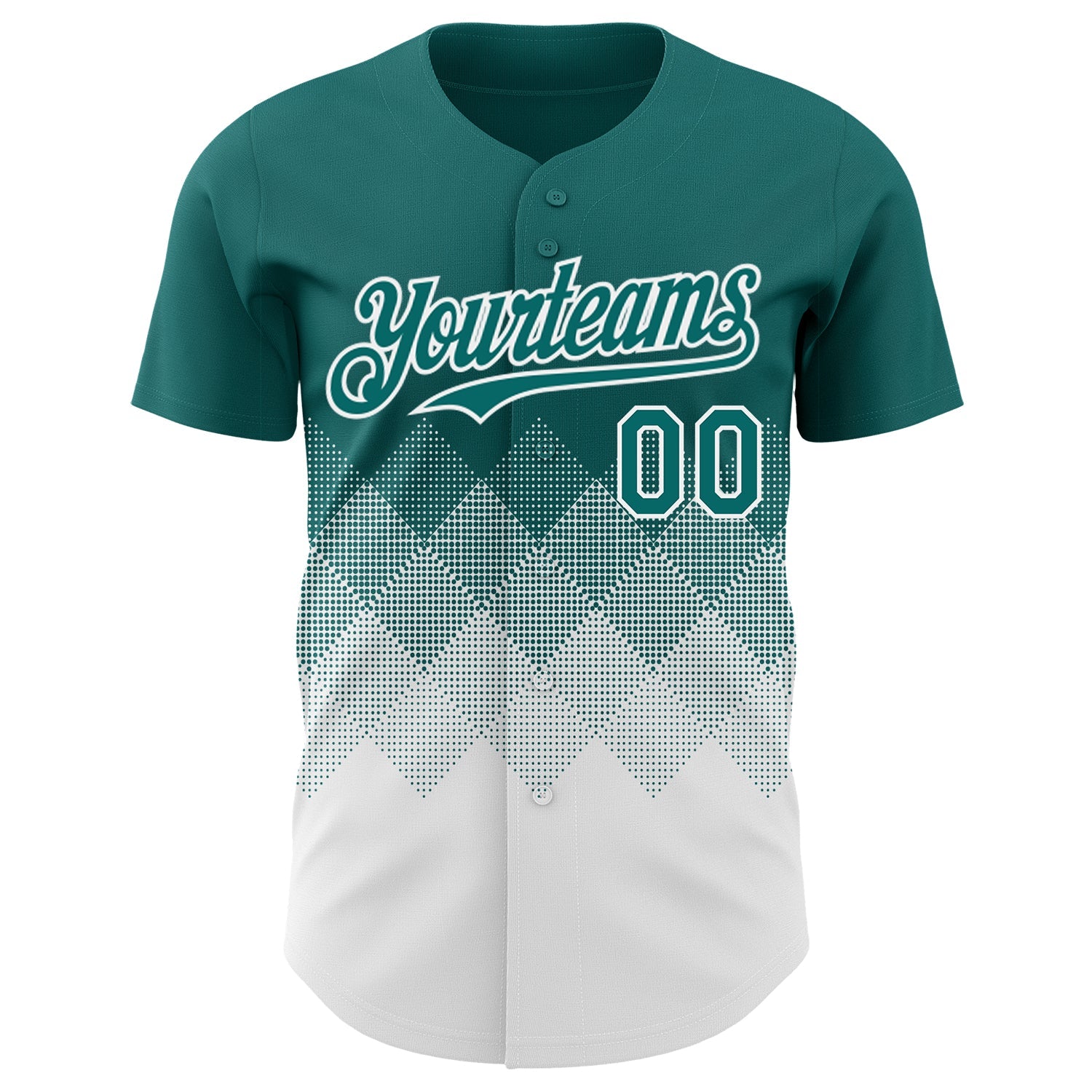 Custom Teal White 3D Gradient Square Shape Authentic Baseball Jersey
