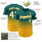 Custom Teal White-Gold 3D Gradient Square Shape Authentic Baseball Jersey