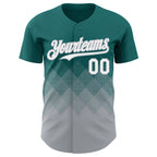 Custom Teal White-Gray 3D Gradient Square Shape Authentic Baseball Jersey