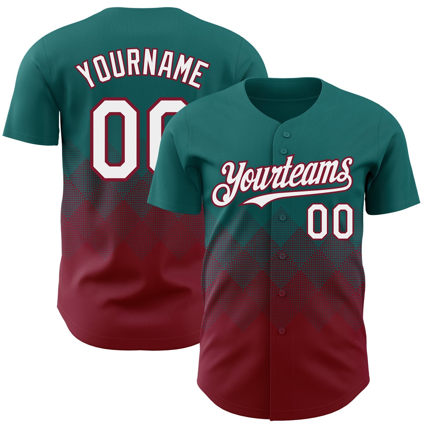 Custom Teal White-Crimson 3D Gradient Square Shape Authentic Baseball Jersey