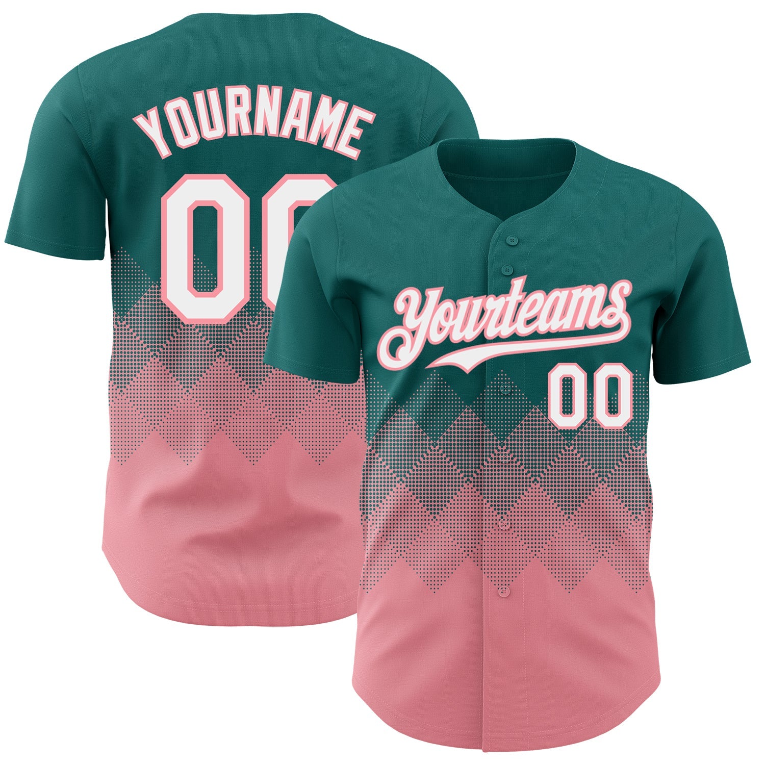 Custom Teal White-Medium Pink 3D Gradient Square Shape Authentic Baseball Jersey
