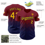 Custom Crimson Gold-Navy 3D Gradient Square Shape Authentic Baseball Jersey