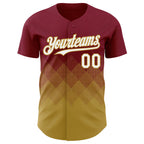 Custom Crimson White-Old Gold 3D Gradient Square Shape Authentic Baseball Jersey
