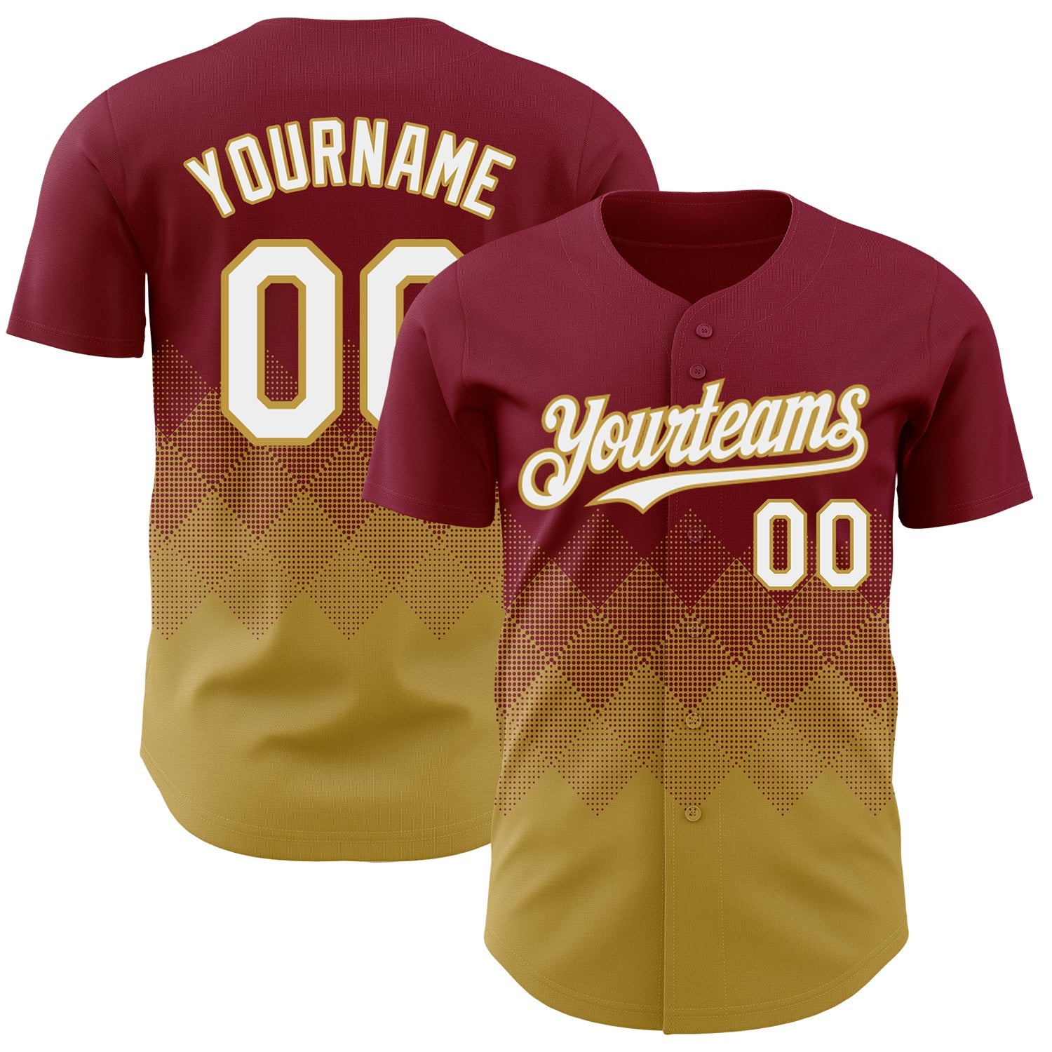 Custom Crimson White-Old Gold 3D Gradient Square Shape Authentic Baseball Jersey