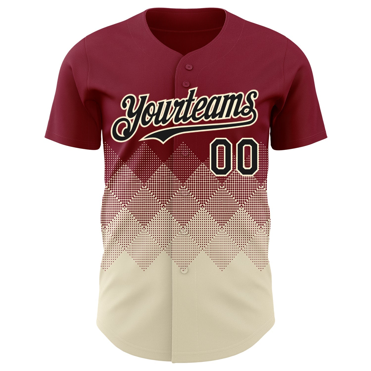 Custom Crimson Black-Cream 3D Gradient Square Shape Authentic Baseball Jersey
