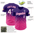 Custom Purple White-Pink 3D Gradient Square Shape Authentic Baseball Jersey