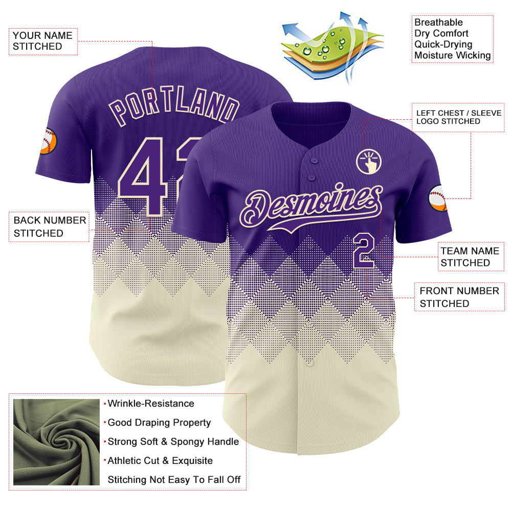 Custom Purple Cream 3D Gradient Square Shape Authentic Baseball Jersey