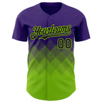 Custom Purple Black-Neon Green 3D Gradient Square Shape Authentic Baseball Jersey