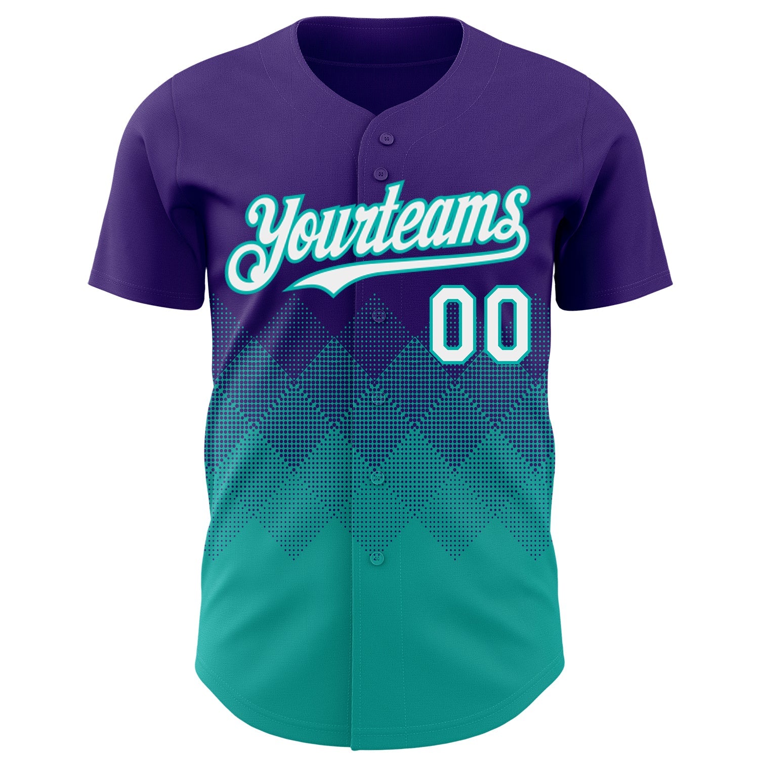 Custom Purple White-Aqua 3D Gradient Square Shape Authentic Baseball Jersey