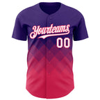 Custom Purple White-Neon Pink 3D Gradient Square Shape Authentic Baseball Jersey