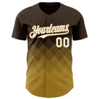 Custom Brown White-Old Gold 3D Gradient Square Shape Authentic Baseball Jersey