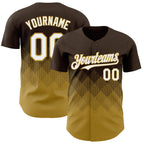 Custom Brown White-Old Gold 3D Gradient Square Shape Authentic Baseball Jersey