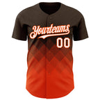 Custom Brown White-Orange 3D Gradient Square Shape Authentic Baseball Jersey